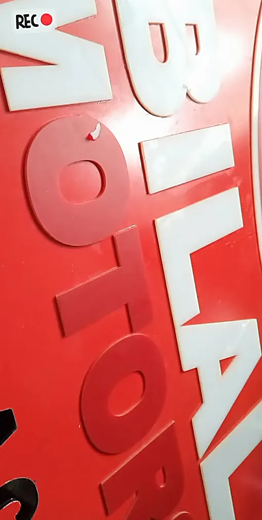Close-up of the finished sign letters