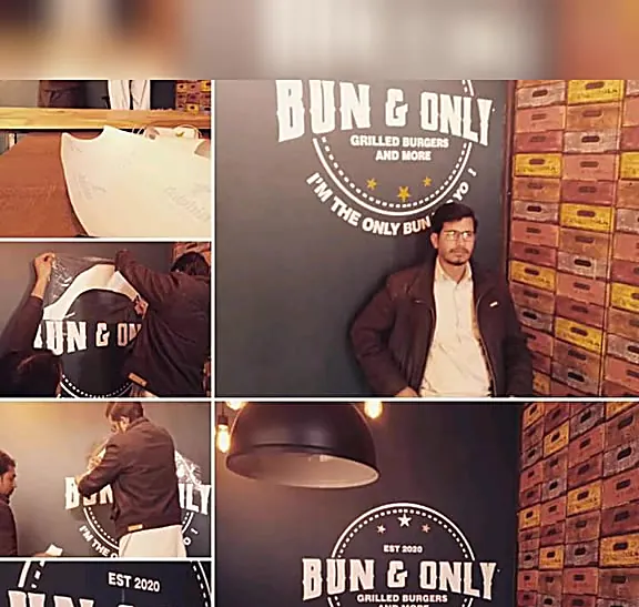 A vinyl wall decal in a restaurant